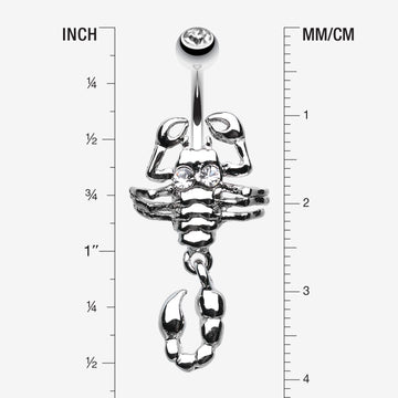 Detail View 1 of Dangling Scorpion Belly Button Ring-Clear Gem